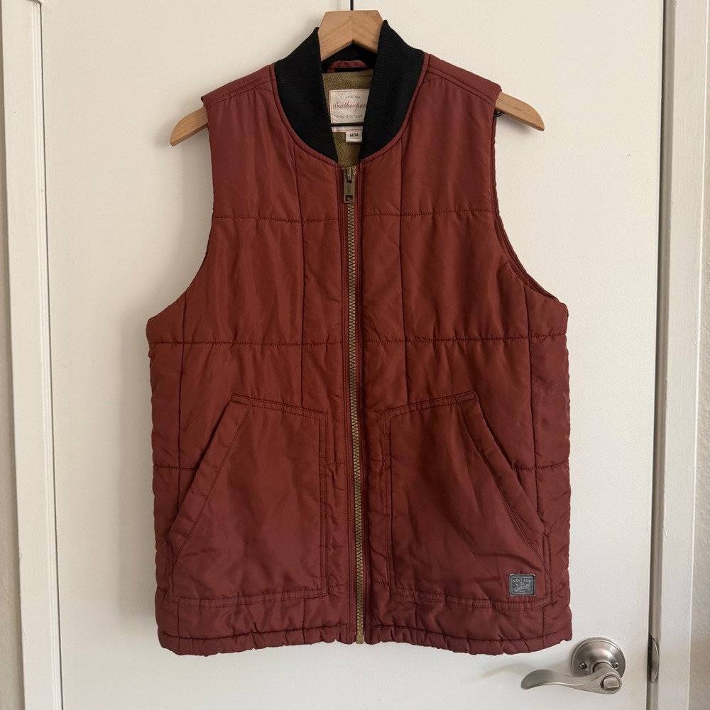 Weatherproof Vintage Mens Quilted Vest Brown Fleece Lined Size M Barnwear
